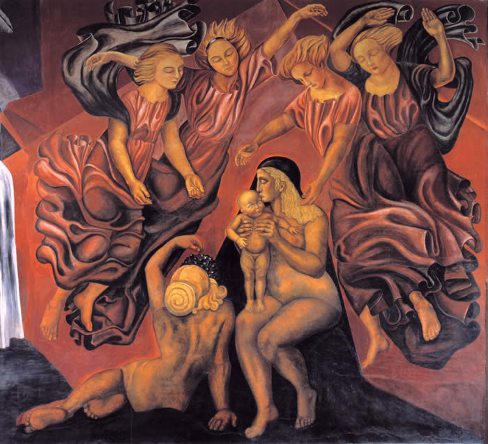 José Clemente Orozco, Maternidad, 1923-1924, fresco, Courtyard, National Preparatory School, Mexico City